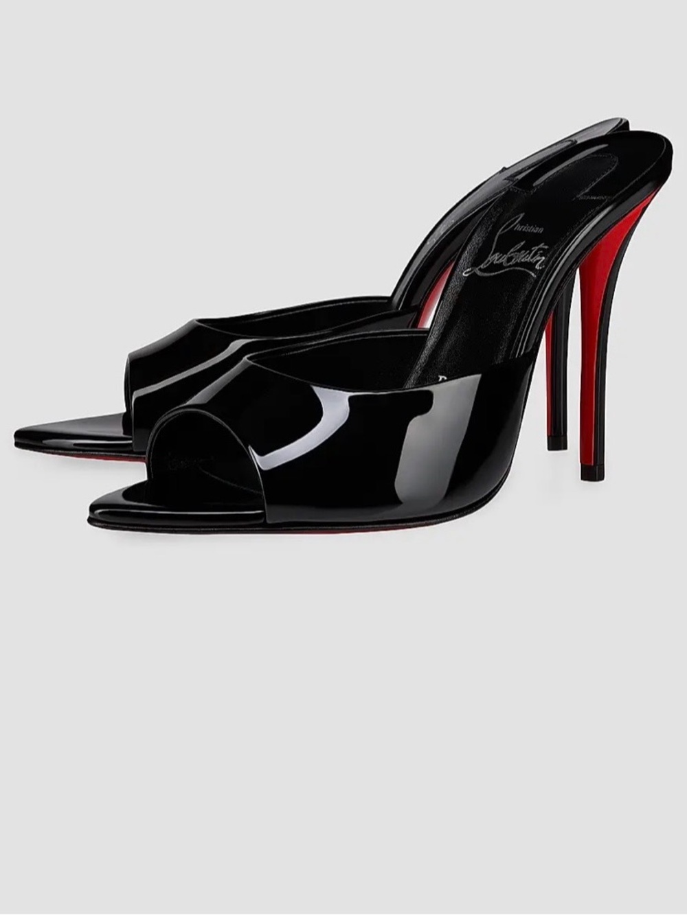 Christian Louboutin Black Patent Peep-Toe Mules with Red Soles